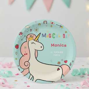 Magical day cute cartoon unicorn kids birthday paper plate