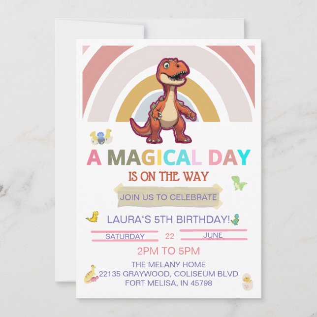 Magical Day Dinosaur and Birthday Invitation (Front)
