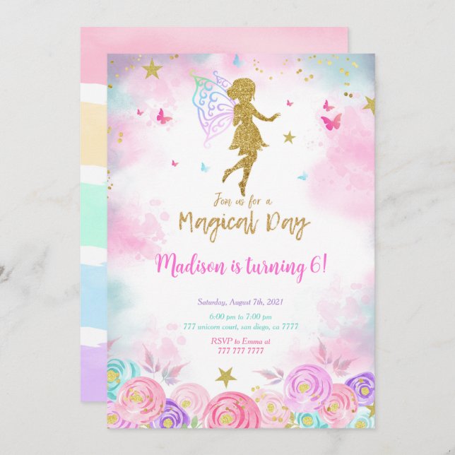 Magical Day, Fairy Birthday Party  Invitation (Front/Back)