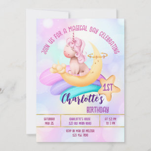 Magical day rainbow unicorn birthday party invite