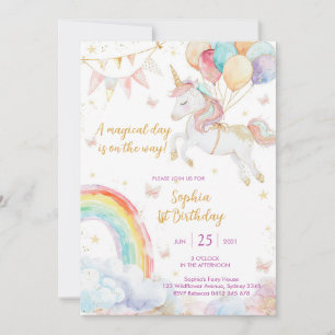 Magical Day Unicorn and Rainbows Birthday Invitati Invitation