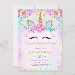 Magical Day Unicorn and Rainbows Birthday Invitation