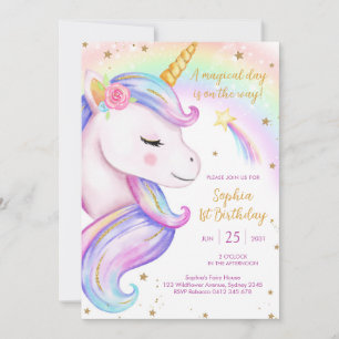 Magical Day Unicorn and Rainbows Birthday Invitation