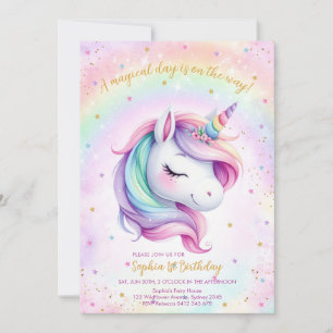 Magical Day Unicorn and Rainbows Birthday Invitation