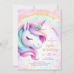 Magical Day Unicorn and Rainbows Birthday Invitation