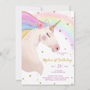 Magical Day Unicorn and Rainbows Birthday Invitation
