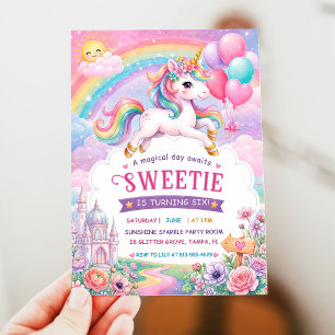 Magical Day Unicorn and Rainbows Birthday Invitation