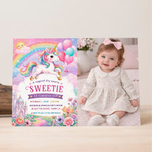 Magical Day Unicorn and Rainbows Birthday Invitation