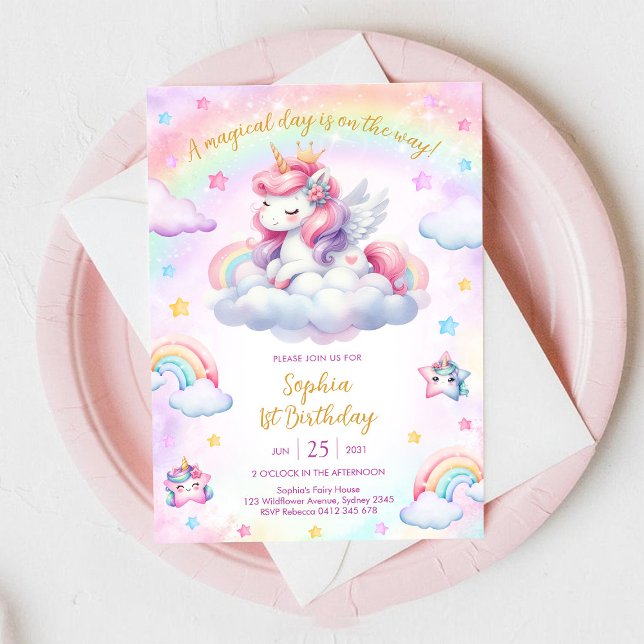 Magical Day Unicorn and Rainbows Birthday Invitation (Creator Uploaded)