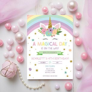 Magical Day Unicorn and Rainbows Birthday Invitation