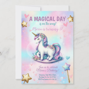 Magical day Unicorn Girl Kids Birthday Party Invitation