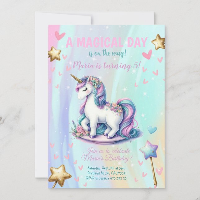 Magical day Unicorn Kids Birthday Party Invitation (Front)