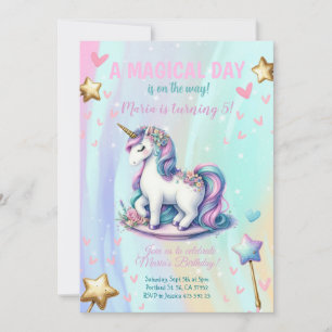 Magical day Unicorn Kids Birthday Party Invitation