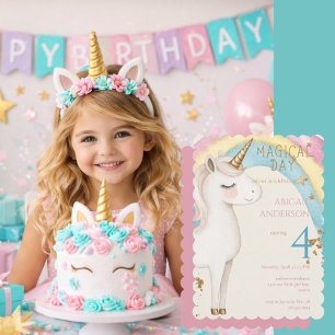 Magical Day Unicorn Rainbow Girl Birthday Party Invitation