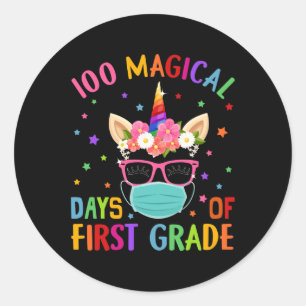 Magical Days Of First Grade School Unicorn Mask Gi Classic Round Sticker
