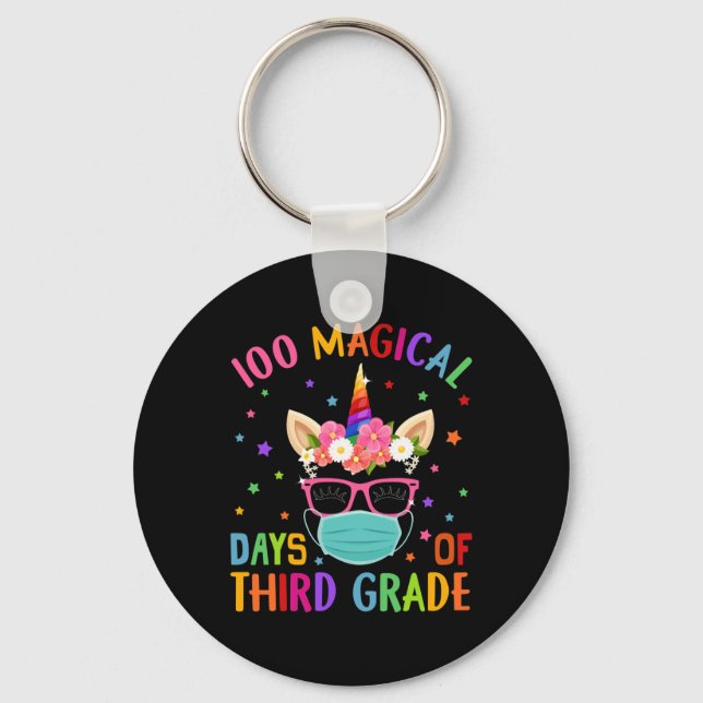 Magical Days Of Third Grade School Unicorn Mask Gi Key Ring (Front)