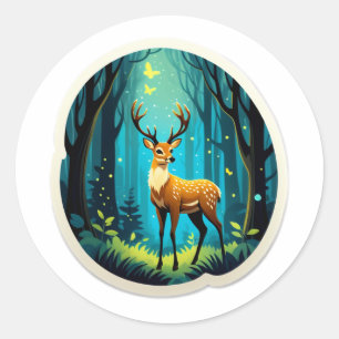 Magical Deer Woodland Classic Round Sticker