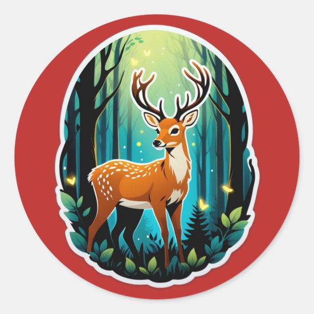 Magical Deer Woodland Classic Round Sticker (Front)