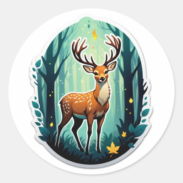 Magical Deer Woodland Classic Round Sticker (Front)