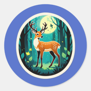 Magical Deer Woodland Classic Round Sticker
