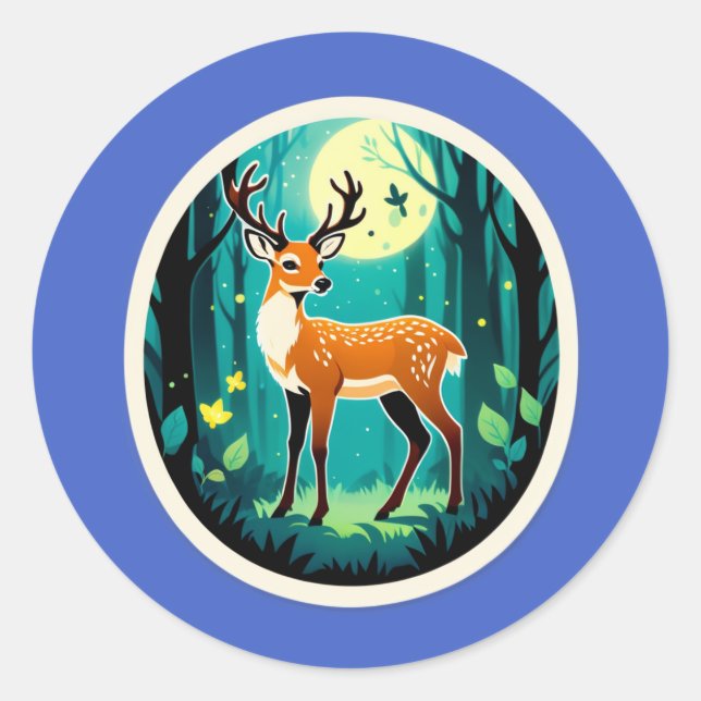 Magical Deer Woodland Classic Round Sticker (Front)