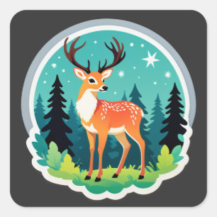 Magical Deer Woodland Square Sticker