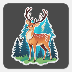 Magical Deer Woodland Square Sticker