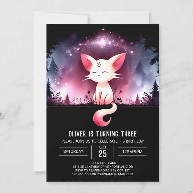 Magical Digital Cat Birthday Invitation (Front)