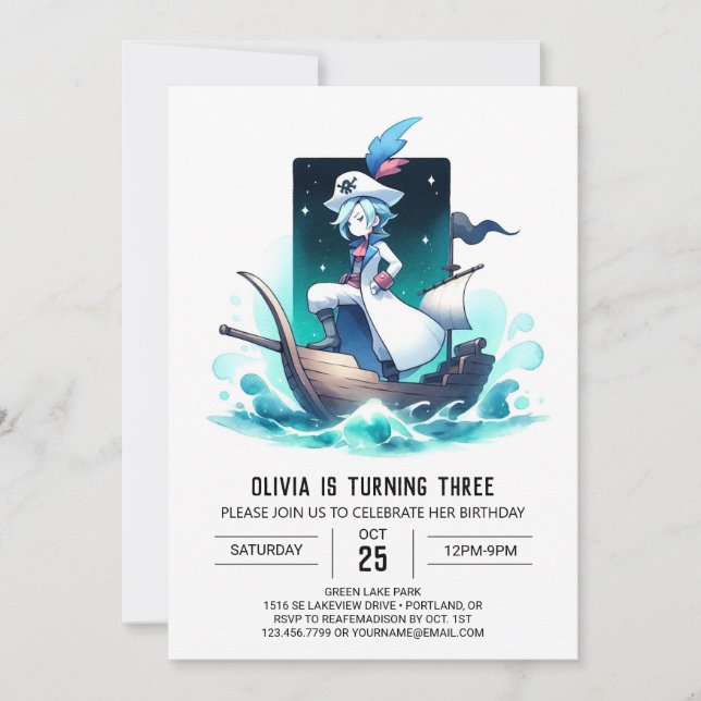 Magical Digital Cute Pirate Birthday Invitation (Front)
