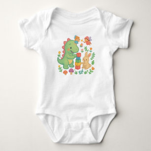 Magical Dino & Bunny – Cute Fairy Tale Friends Baby Bodysuit