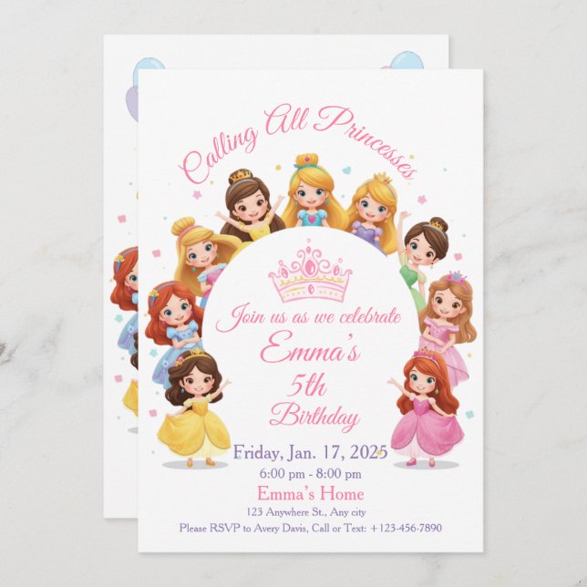 Magical Disney Princess Birthday Card for Girls (Front/Back)