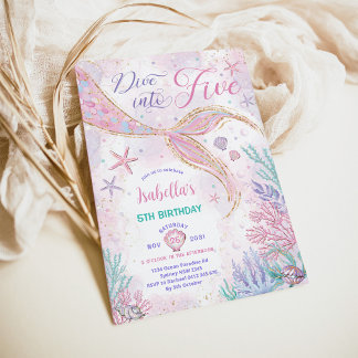 Magical Dive into Five Mermaid 5th Birthday Party Invitation