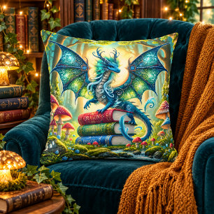Magical Dragon Books & Mushrooms Fantasy Cushion