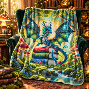 Magical Dragon Books & Mushrooms Fantasy Sherpa Blanket