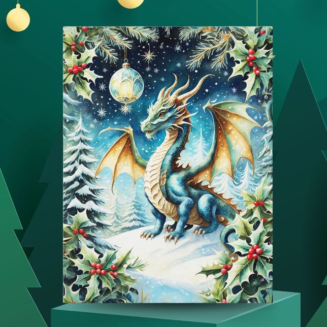 Magical Dragon Christmas With Holly Postcard (Creator Uploaded)