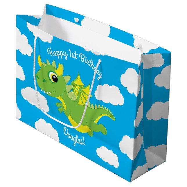 Magical Dragon Cute 1st Birthday Gift Bag (Front Angled)