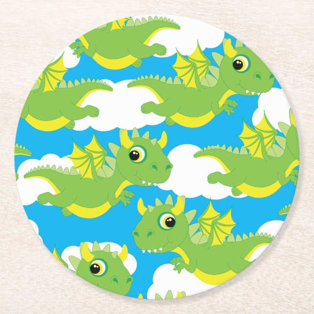 Magical Dragon Cute 1st Birthday Party Coasters (Front)