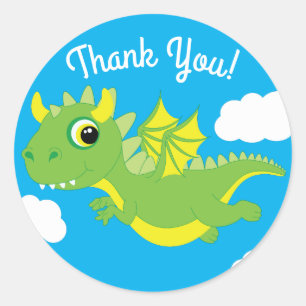 Magical Dragon  Cute 1st Birthday Thank You Classic Round Sticker