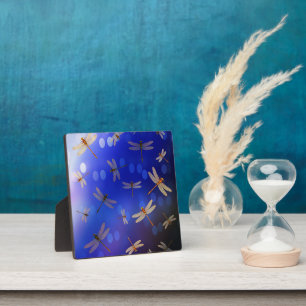 Magical Dragonflies On Blue, Plaque