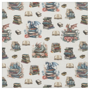 Magical Dragons & Books on Beige Fabric
