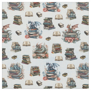 Magical Dragons & Books on Light Blue Fabric