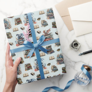 Magical Dragons & Books on Light Green Wrapping Paper