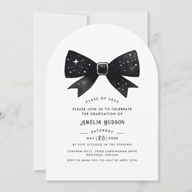 Magical Elegant Black Bow Arch Graduation Party Invitation (Front)