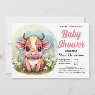 Magical Elegant Pastel Cow Baby Shower Invitation