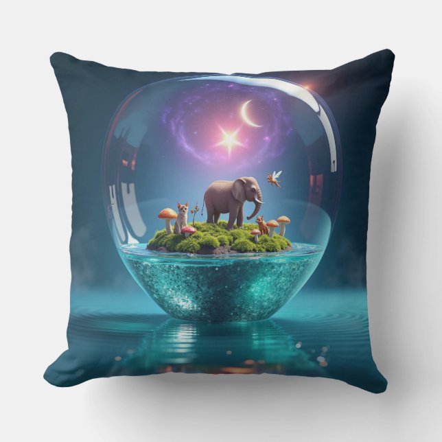 Magical Elephant in a Cosmic Glass Sphere" Cushion (Front)