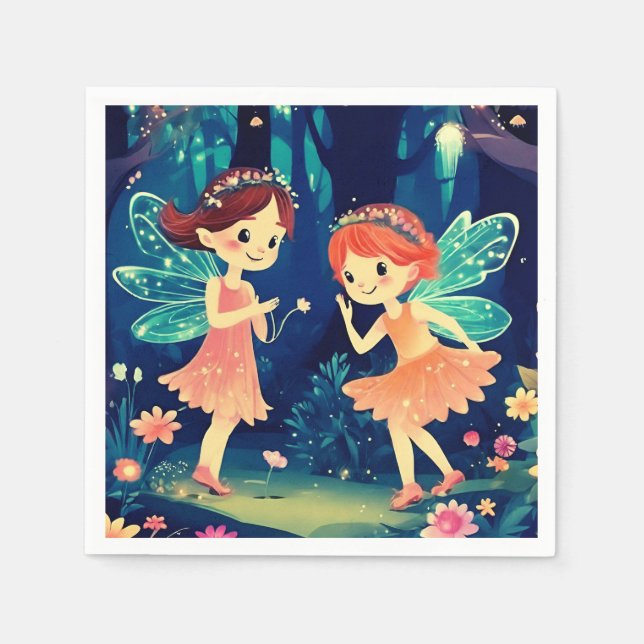 Magical Enchanted Forest Fairies Birthday Party Napkin (Front)
