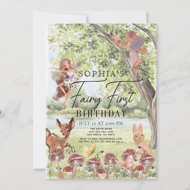 Magical Enchanted Forest Fairy First Birthday Invitation (Front)