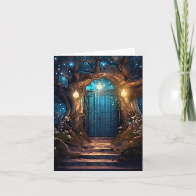 Magical Enchanted Forest Fantasy Antique Door Card (Front)