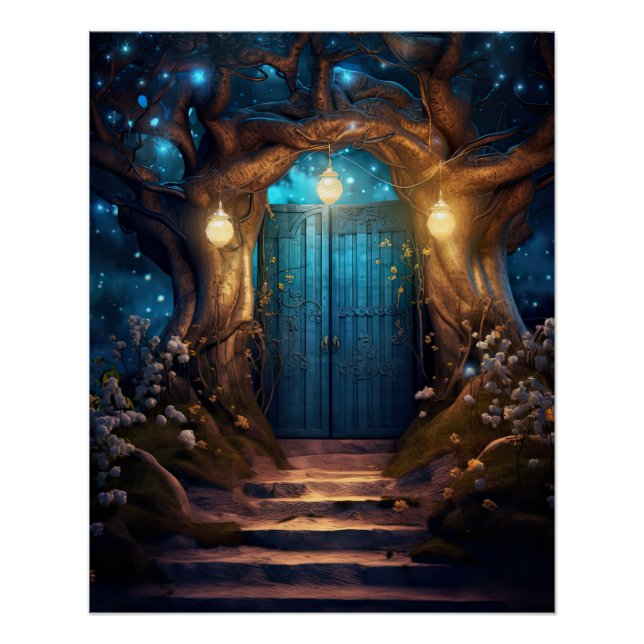 Magical Enchanted Forest Fantasy Antique Door Poster (Front)