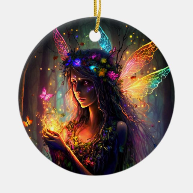 Magical Enchanted Forest Fantasy Fairy Lights Ceramic Tree Decoration (Front)